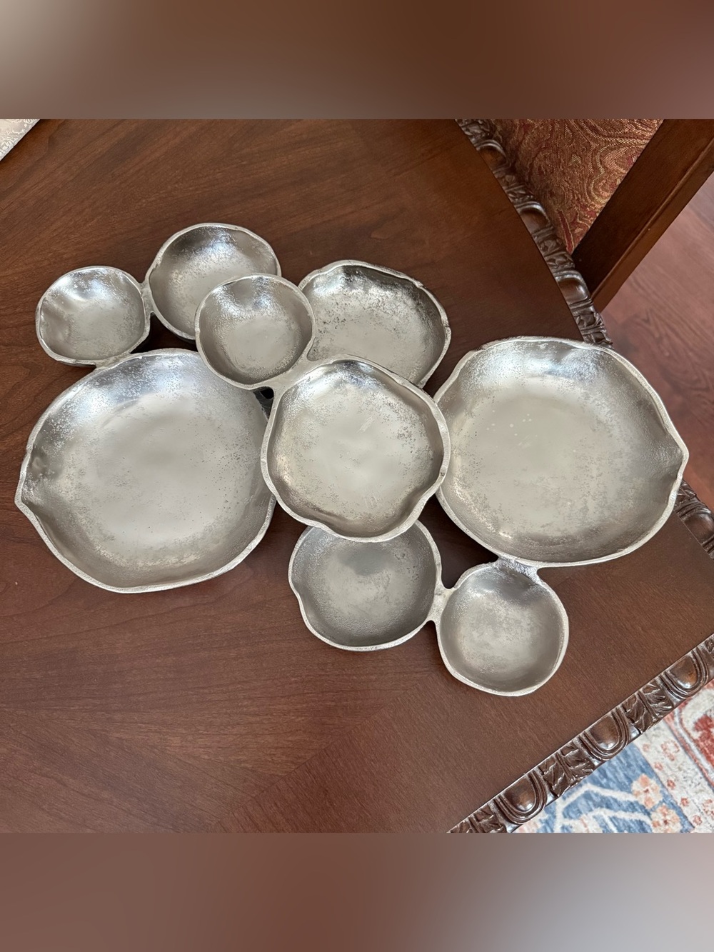 Zodax Cluster of 9 Round Serving Bowls Nickel Finish, 19”x12”x2.5” Made In India